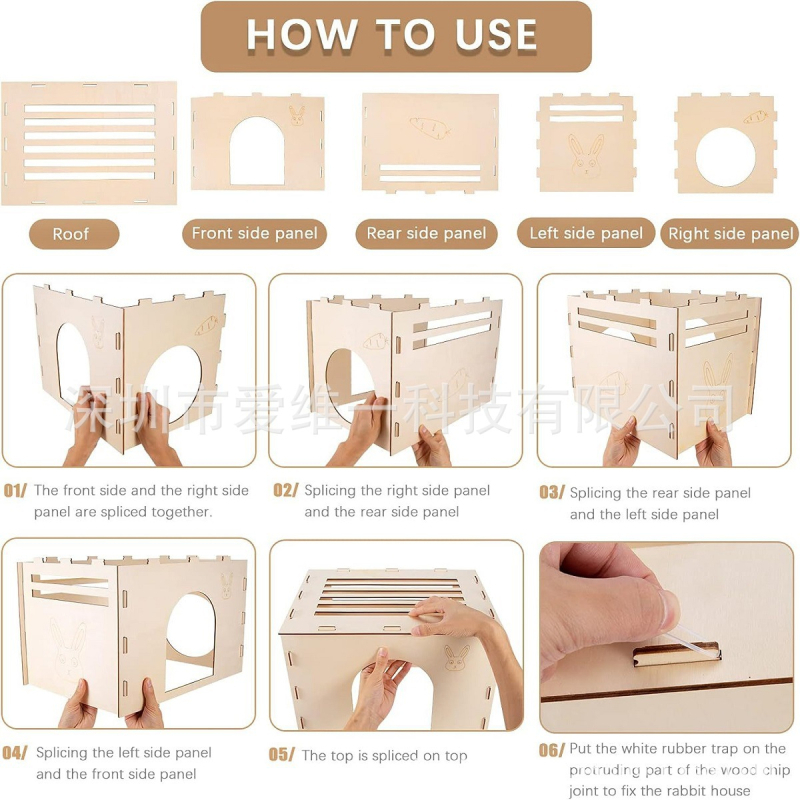 1 komplekt puidust küüliku peidupaika, küülikumaja ja peidupaika, puidust küülikumaja