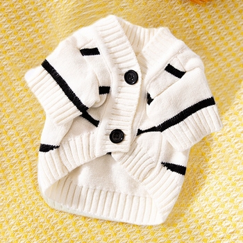 Lihtne triibuline kardigan-kampsun, mustvalge triibuga, väikese koera sügis- ja talveriided, paksud kahejalgsed lemmikloomariided, hulgimüük