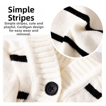 Lihtne triibuline kardigan-kampsun, mustvalge triibuga, väikese koera sügis- ja talveriided, paksud kahejalgsed lemmikloomariided, hulgimüük