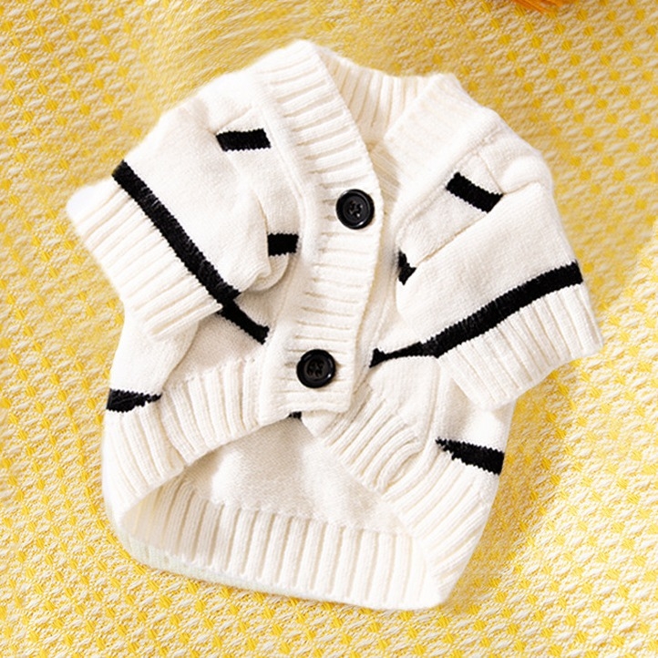 Lihtne triibuline kardigan-kampsun, mustvalge triibuga, väikese koera sügis- ja talveriided, paksud kahejalgsed lemmikloomariided, hulgimüük