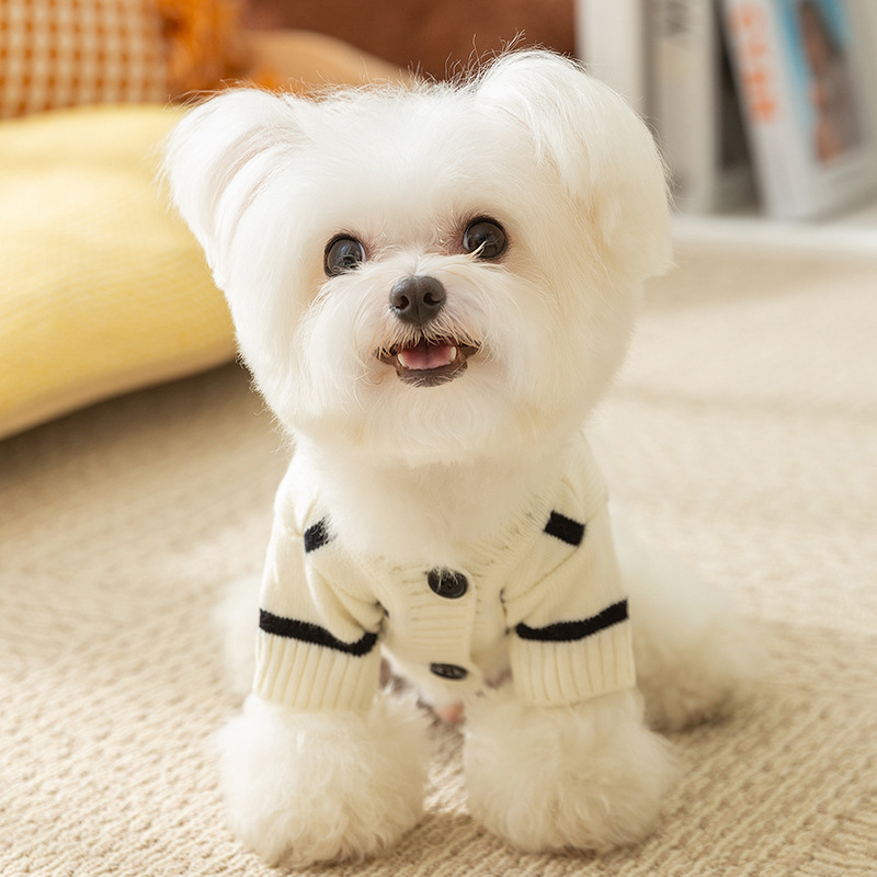 Lihtne triibuline kardigan-kampsun, mustvalge triibuga, väikese koera sügis- ja talveriided, paksud kahejalgsed lemmikloomariided, hulgimüük