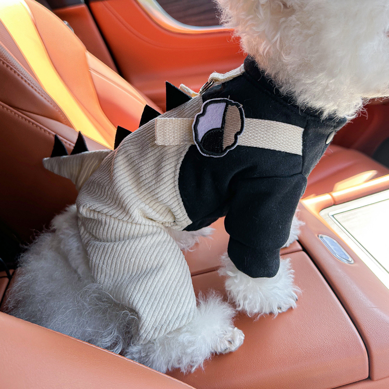 Sandėlyje tarpvalstybinis populiarus naminių gyvūnėlių šuniukų drabužių tiekėjas gamykloje pavasariui ir vasarai nauji dinozaurų keturkojų drabužių vienetinis pristatymas