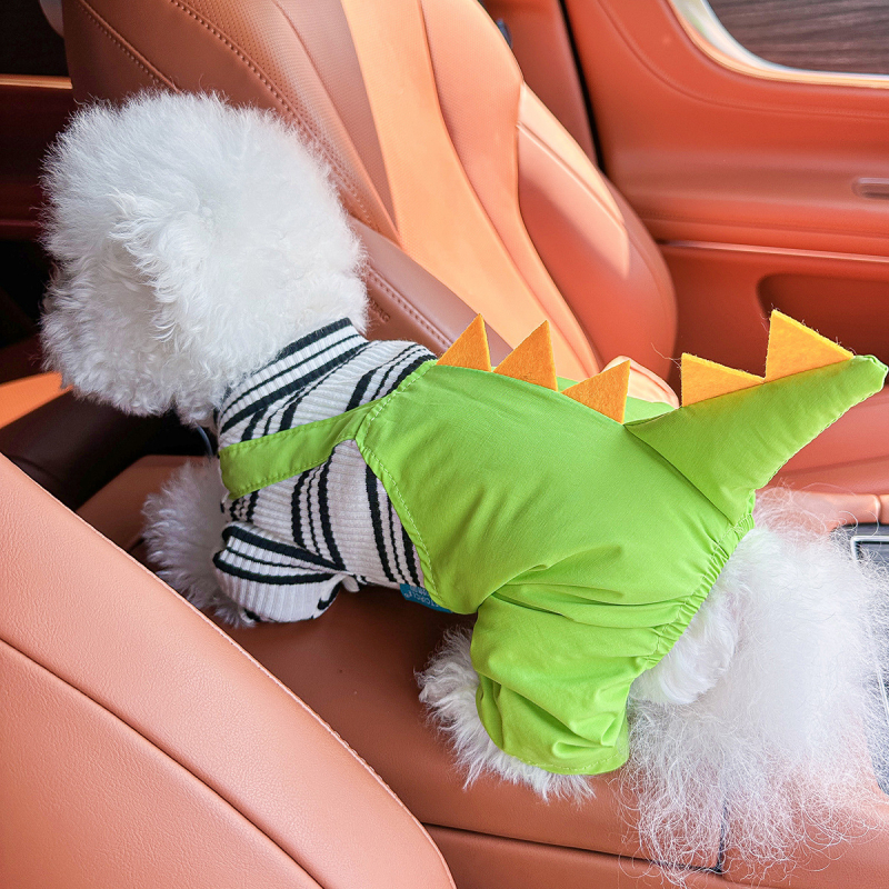 Sandėlyje tarpvalstybinis populiarus naminių gyvūnėlių šuniukų drabužių tiekėjas gamykloje pavasariui ir vasarai nauji dinozaurų keturkojų drabužių vienetinis pristatymas