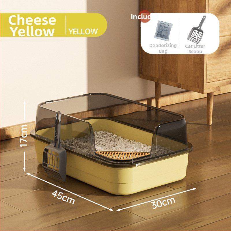 Kaķu tualetes izlietne ar lielu filtru, smilšu pedāli un pretšļakatu ventilāciju, daļēji slēgta kaķu pakaišu izlietne vairumtirdzniecībā.