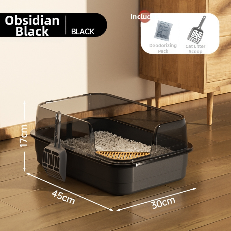 Kaķu tualetes izlietne ar lielu filtru, smilšu pedāli un pretšļakatu ventilāciju, daļēji slēgta kaķu pakaišu izlietne vairumtirdzniecībā.