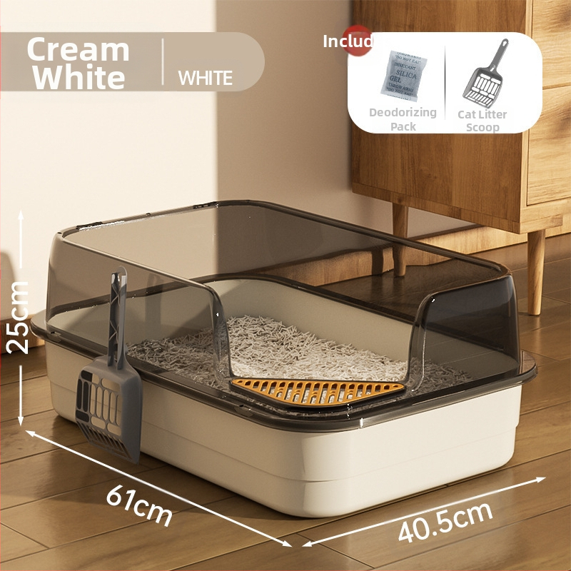 Kaķu tualetes izlietne ar lielu filtru, smilšu pedāli un pretšļakatu ventilāciju, daļēji slēgta kaķu pakaišu izlietne vairumtirdzniecībā.