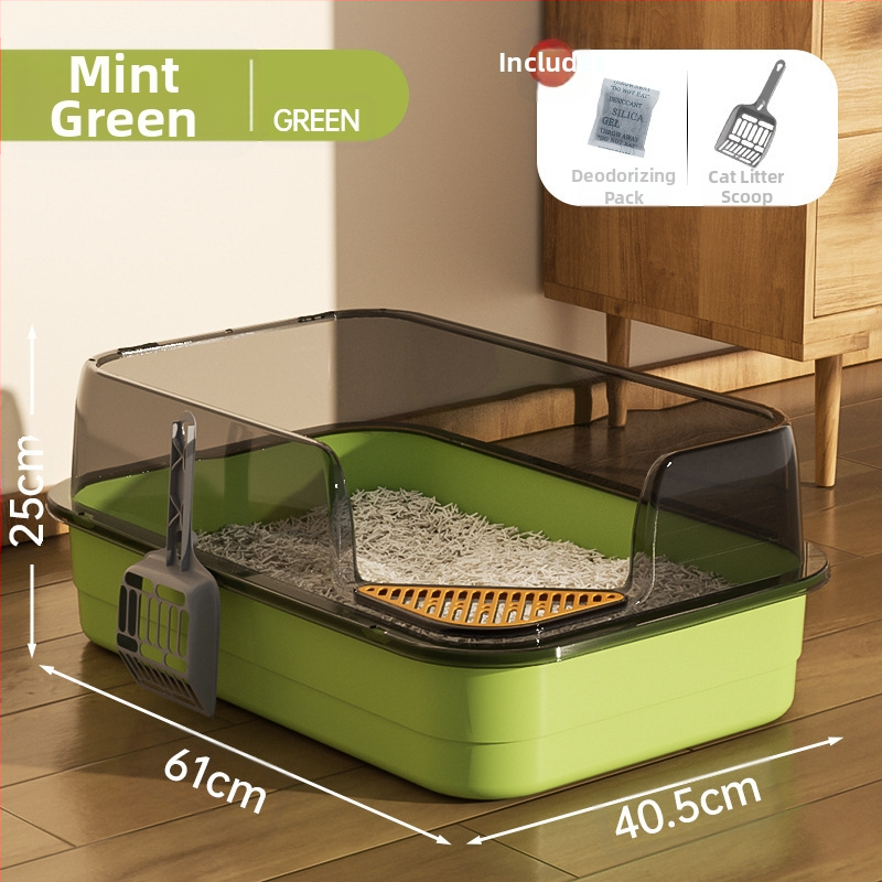 Kaķu tualetes izlietne ar lielu filtru, smilšu pedāli un pretšļakatu ventilāciju, daļēji slēgta kaķu pakaišu izlietne vairumtirdzniecībā.