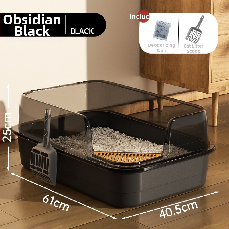Kaķu tualetes izlietne ar lielu filtru, smilšu pedāli un pretšļakatu ventilāciju, daļēji slēgta kaķu pakaišu izlietne vairumtirdzniecībā.