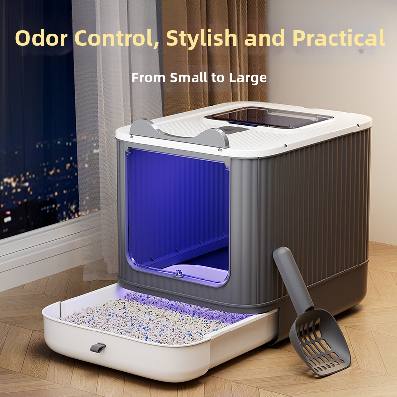 Didelė kačių kraiko dėžė su sterilizavimo ir apsaugos nuo taškymosi funkcijomis, tinka kačiukams, atsparios kvapams kačių reikmenys, ypač didelis kačių tualetas