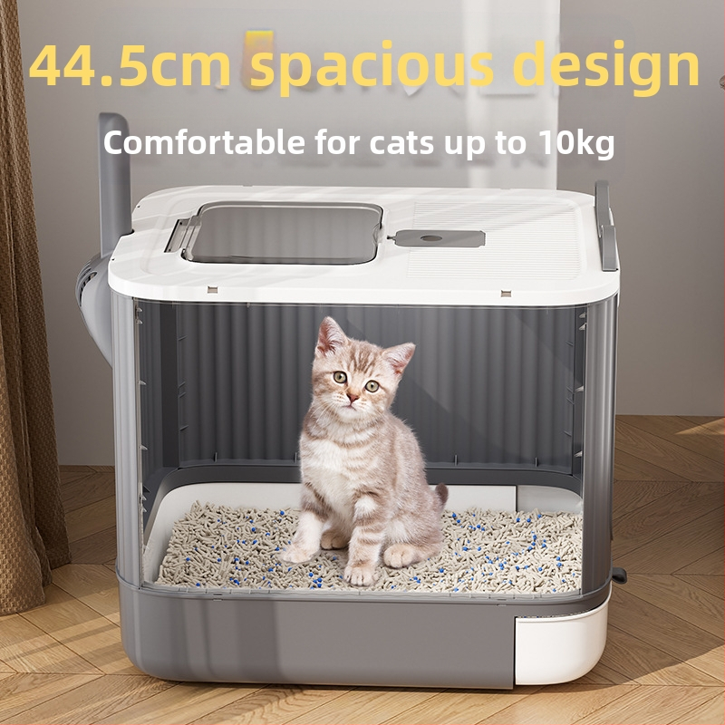 Didelė kačių kraiko dėžė su sterilizavimo ir apsaugos nuo taškymosi funkcijomis, tinka kačiukams, atsparios kvapams kačių reikmenys, ypač didelis kačių tualetas