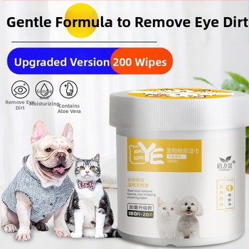 Drėgnos servetėlės augintinių akių valymui 200 kačių. Naudokite drėgnas servetėles augintinių akių išmatoms valyti.