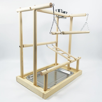 Двойна стълба от масивно дърво, стойка за папагал, стойка за обучение на птици, играчки, интерактивна площадка за игра с верижка за папагал