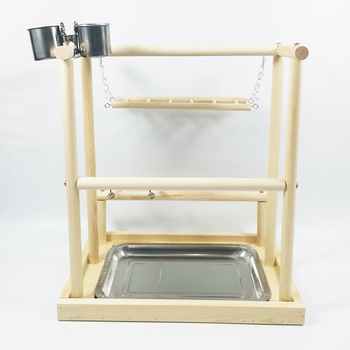 Двойна стълба от масивно дърво, стойка за папагал, стойка за обучение на птици, играчки, интерактивна площадка за игра с верижка за папагал