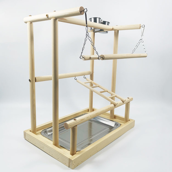 Двойна стълба от масивно дърво, стойка за папагал, стойка за обучение на птици, играчки, интерактивна площадка за игра с верижка за папагал