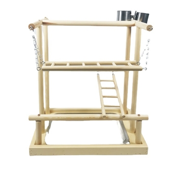 Двойна стълба от масивно дърво, стойка за папагал, стойка за обучение на птици, играчки, интерактивна площадка за игра с верижка за папагал