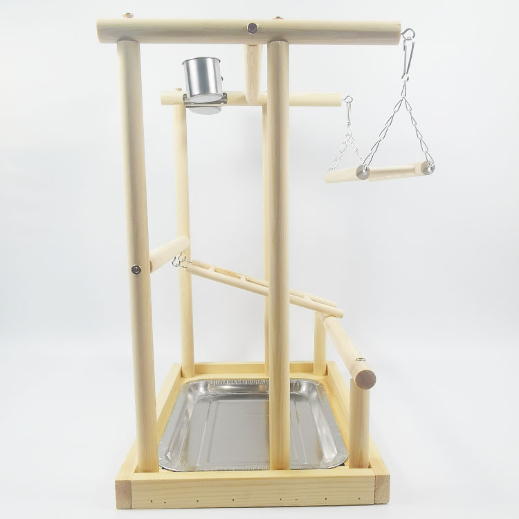 Двойна стълба от масивно дърво, стойка за папагал, стойка за обучение на птици, играчки, интерактивна площадка за игра с верижка за папагал