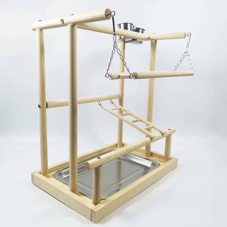 Двойна стълба от масивно дърво, стойка за папагал, стойка за обучение на птици, играчки, интерактивна площадка за игра с верижка за папагал