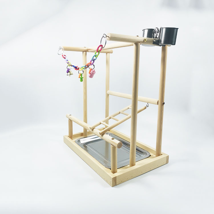 Двойна стълба от масивно дърво, стойка за папагал, стойка за обучение на птици, играчки, интерактивна площадка за игра с верижка за папагал