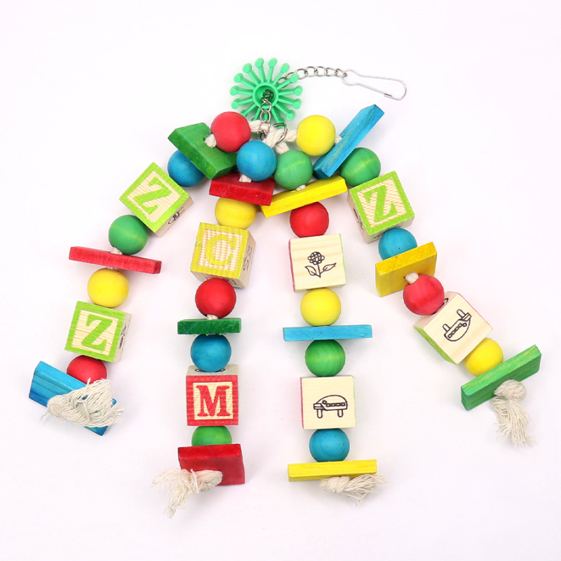 Играчка за птици папагал, доставки през граница, популярни на склад на едро, цветни цифрови дървени блокове, строителни блокове, образователни играчки за птици