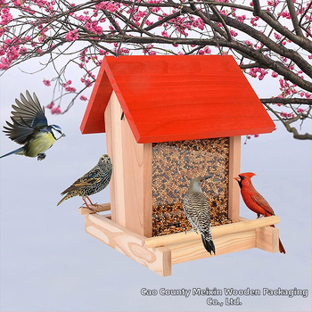 Kūrybingas medinis paukščio lizdas, medinis paukščių narvelis, paukščių lesyklėlė, paukščių namelis, lauko paukščių lesyklėlė, kolibrių lesyklėlė