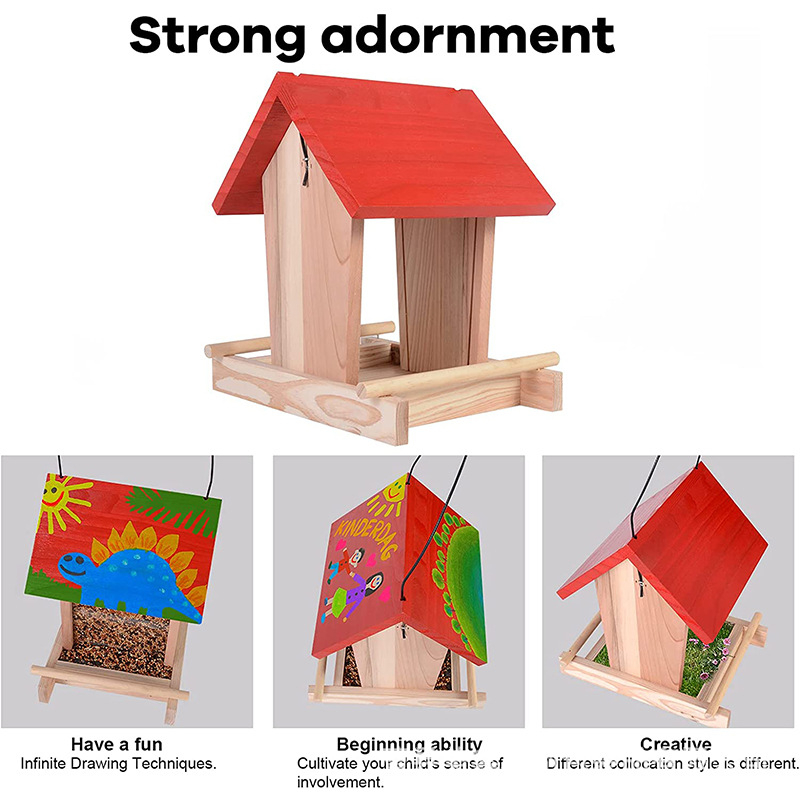 Kūrybingas medinis paukščio lizdas, medinis paukščių narvelis, paukščių lesyklėlė, paukščių namelis, lauko paukščių lesyklėlė, kolibrių lesyklėlė