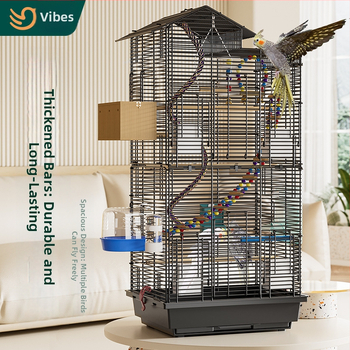 Papūgos paukščių narvelis, didelis vielinis namų dekoratyvus Xuanfeng bijūnų dviaukštis vilos formos narvelis, ypač didelis horizontalus vielinis metalinis narvelis