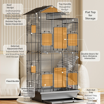 Papūgos paukščių narvelis, didelis vielinis namų dekoratyvus Xuanfeng bijūnų dviaukštis vilos formos narvelis, ypač didelis horizontalus vielinis metalinis narvelis