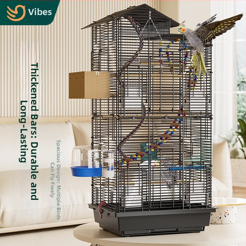 Papūgos paukščių narvelis, didelis vielinis namų dekoratyvus Xuanfeng bijūnų dviaukštis vilos formos narvelis, ypač didelis horizontalus vielinis metalinis narvelis