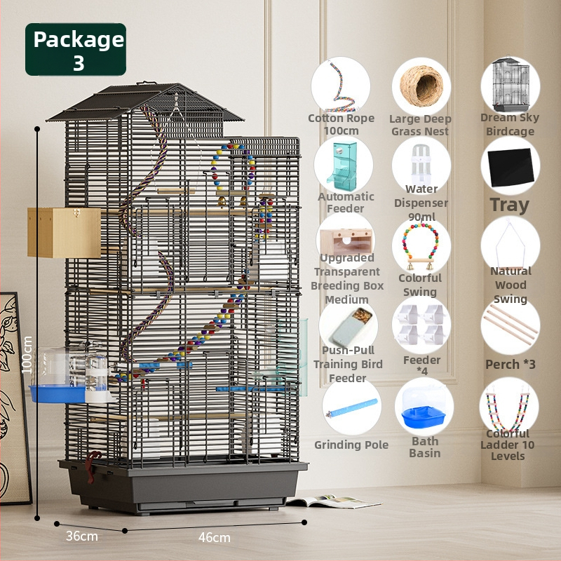 Papūgos paukščių narvelis, didelis vielinis namų dekoratyvus Xuanfeng bijūnų dviaukštis vilos formos narvelis, ypač didelis horizontalus vielinis metalinis narvelis