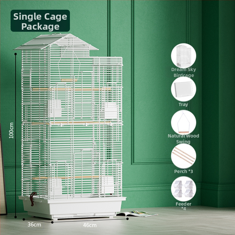 Papūgos paukščių narvelis, didelis vielinis namų dekoratyvus Xuanfeng bijūnų dviaukštis vilos formos narvelis, ypač didelis horizontalus vielinis metalinis narvelis