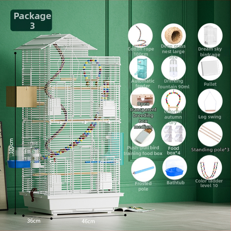 Papūgos paukščių narvelis, didelis vielinis namų dekoratyvus Xuanfeng bijūnų dviaukštis vilos formos narvelis, ypač didelis horizontalus vielinis metalinis narvelis