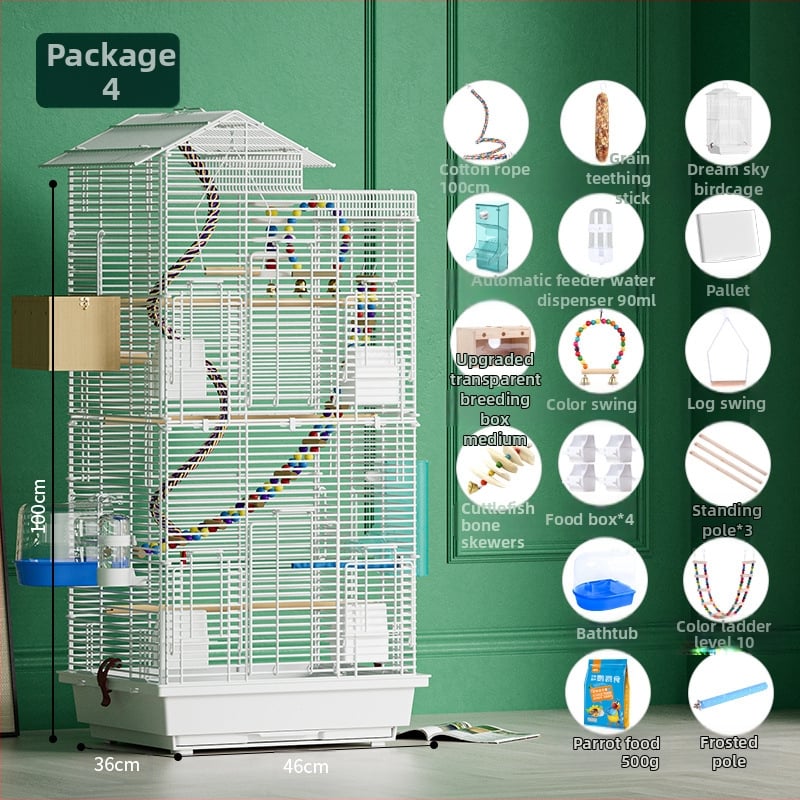 Papūgos paukščių narvelis, didelis vielinis namų dekoratyvus Xuanfeng bijūnų dviaukštis vilos formos narvelis, ypač didelis horizontalus vielinis metalinis narvelis