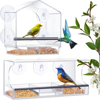 Tarpvalstybinis akrilinis paukščių narvelis, skaidrus, mažas naminių paukščių sieninis tiektuvas, lauko adsorbcinis plastikinis paukščių lesyklėlė