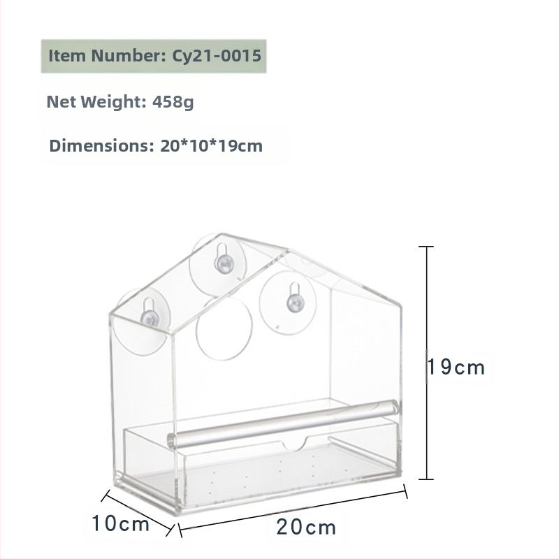 Tarpvalstybinis akrilinis paukščių narvelis, skaidrus, mažas naminių paukščių sieninis tiektuvas, lauko adsorbcinis plastikinis paukščių lesyklėlė