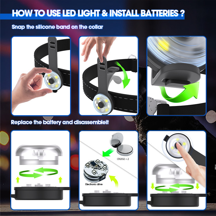 Нощна лампа против изгубване на кучета, нощна лампа за разходка, светеща висулка, LED лампа за разходка на кучета, светеща лампа за кученца, нощна безопасност за домашни любимци