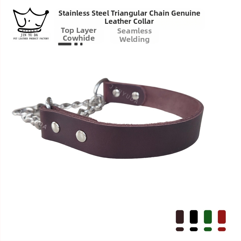 Nerūdijančio plieno odinis šunų antkaklis, argono lanko suvirinimas, besiūlė plieninė grandinė, trikampė, P grandinės galvutės sluoksnis, karvės odos, atspari sprogimui