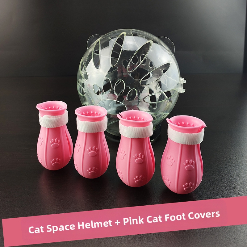 Katės galvos apdangalas su gaubtu, apsaugančiu nuo laižymo, apsaugančiu nuo įkandimo, permatomas, sferinis, kvėpuojantis. Elžbietos žiedo formos katės galvos apdangalas.