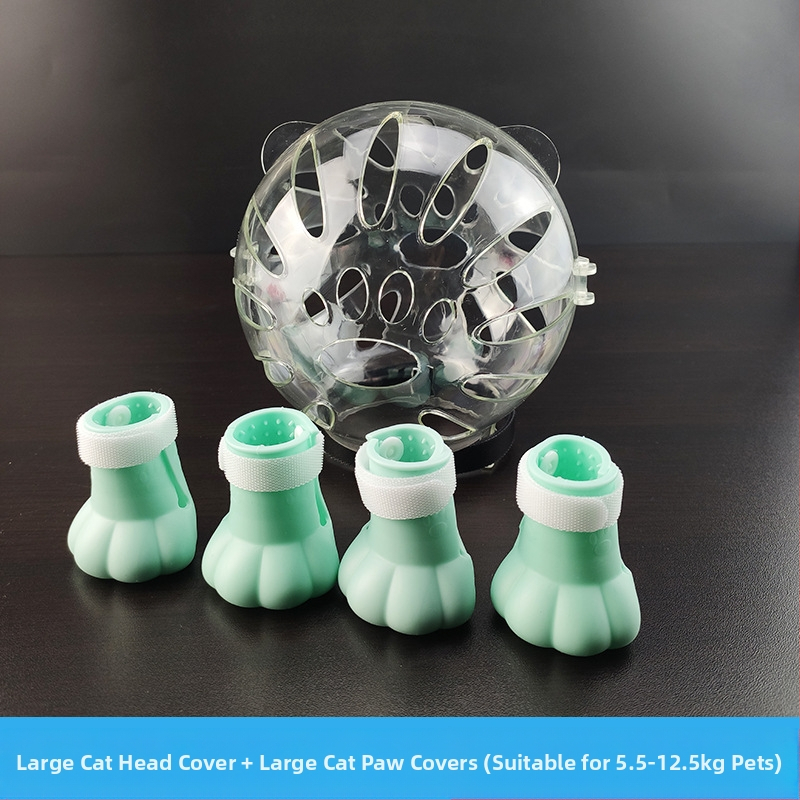 Katės galvos apdangalas su gaubtu, apsaugančiu nuo laižymo, apsaugančiu nuo įkandimo, permatomas, sferinis, kvėpuojantis. Elžbietos žiedo formos katės galvos apdangalas.