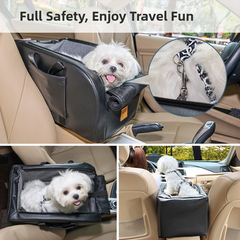 Κλουβί αυτοκινήτου για γάτες και σκύλους, κεντρικός έλεγχος, μαξιλάρι φωλιάς κατοικίδιων, κάθισμα κατοικίδιων ζώων, φορητή τσάντα αυτοκινήτου για σκύλους