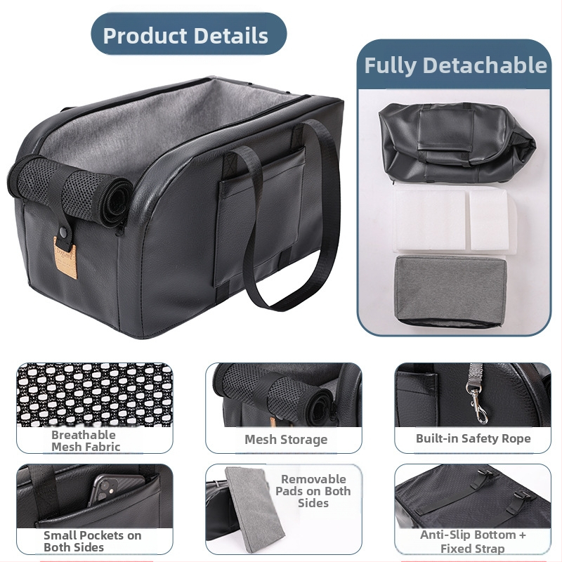 Клетка за кола за котки и кучета с централен контрол, възглавница за гнездо за домашни любимци, универсална седалка за домашни любимци, преносима чанта за кола за кучета