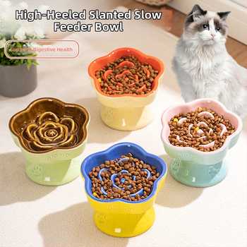 Lemmikloomade aeglase toidu kauss, kõrge jalaga keraamiline kassikauss, koerakauss, väikese koera ja kassi jaoks, lämbumisvastane aeglase toidu kauss, löögikindel kaelakaitse, kaldus kauss