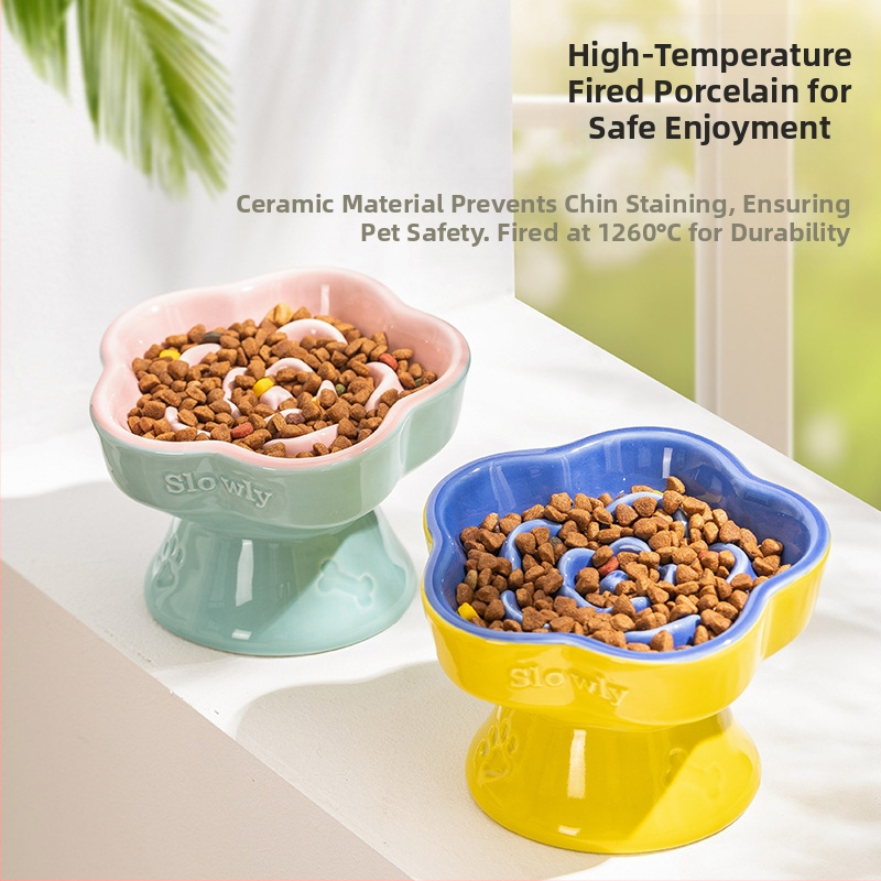 Lemmikloomade aeglase toidu kauss, kõrge jalaga keraamiline kassikauss, koerakauss, väikese koera ja kassi jaoks, lämbumisvastane aeglase toidu kauss, löögikindel kaelakaitse, kaldus kauss