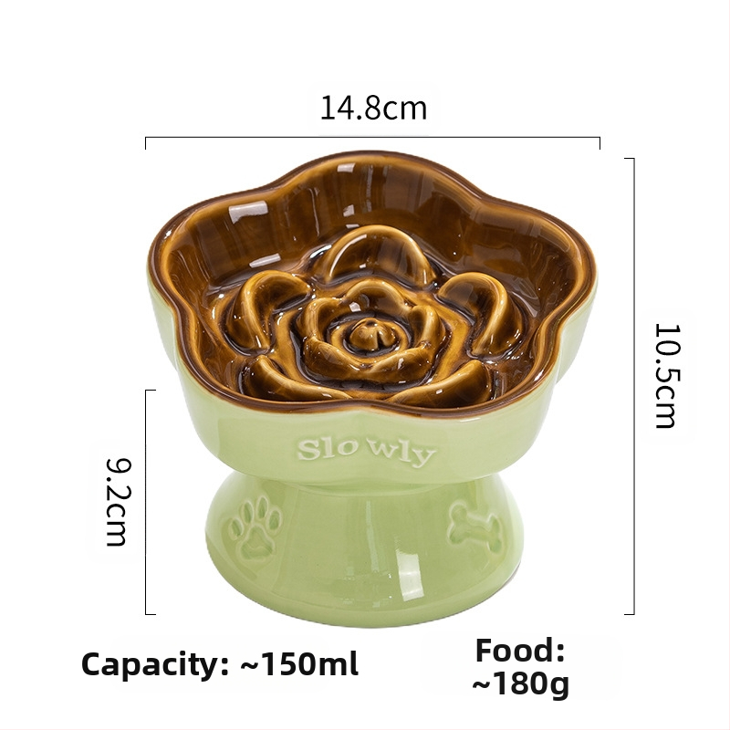 Lemmikloomade aeglase toidu kauss, kõrge jalaga keraamiline kassikauss, koerakauss, väikese koera ja kassi jaoks, lämbumisvastane aeglase toidu kauss, löögikindel kaelakaitse, kaldus kauss