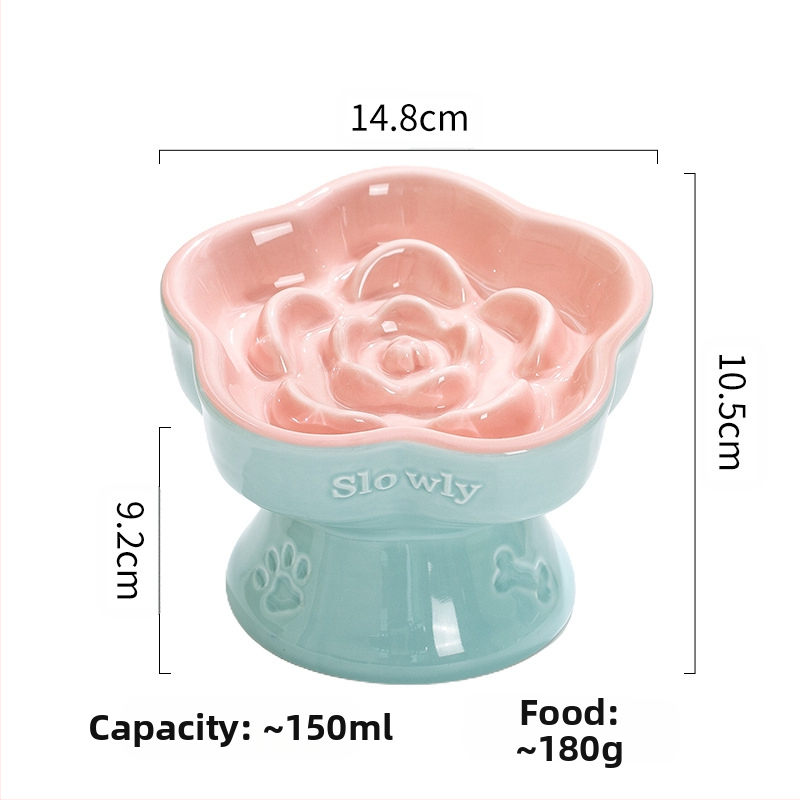 Lemmikloomade aeglase toidu kauss, kõrge jalaga keraamiline kassikauss, koerakauss, väikese koera ja kassi jaoks, lämbumisvastane aeglase toidu kauss, löögikindel kaelakaitse, kaldus kauss