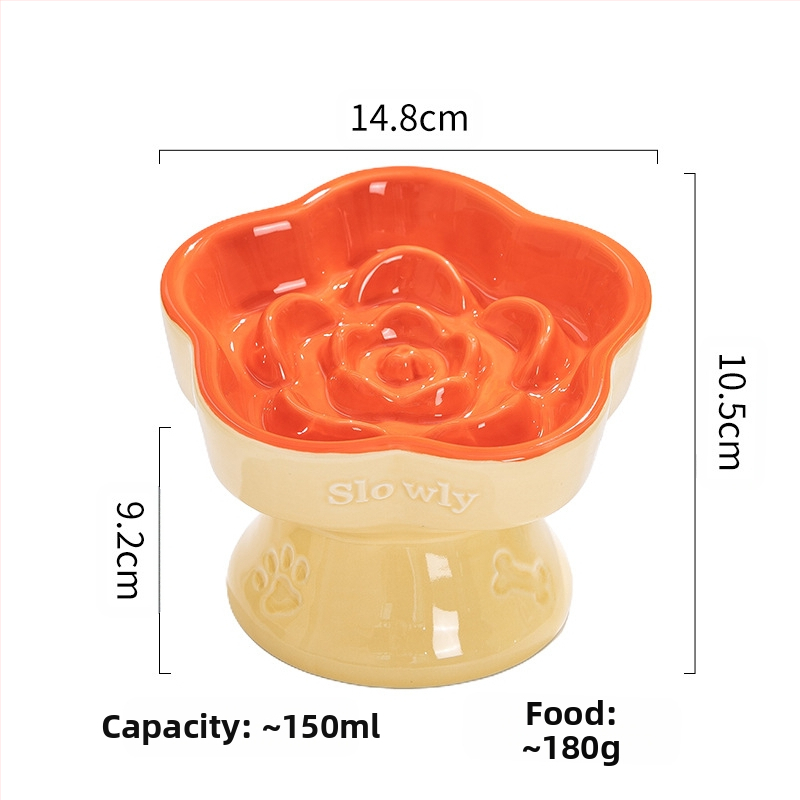 Lemmikloomade aeglase toidu kauss, kõrge jalaga keraamiline kassikauss, koerakauss, väikese koera ja kassi jaoks, lämbumisvastane aeglase toidu kauss, löögikindel kaelakaitse, kaldus kauss