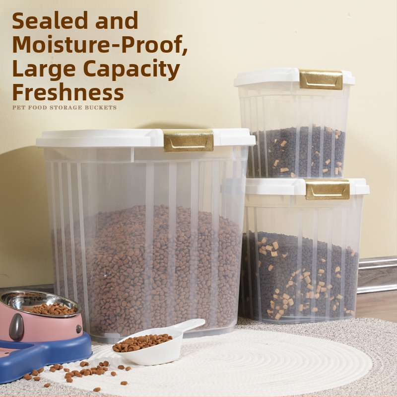 Кофа за котешка храна с голям капацитет 30 кг, запечатана, устойчива на влага и насекоми, за съхранение на котешка храна за кучета, прозрачна кофа за съхранение