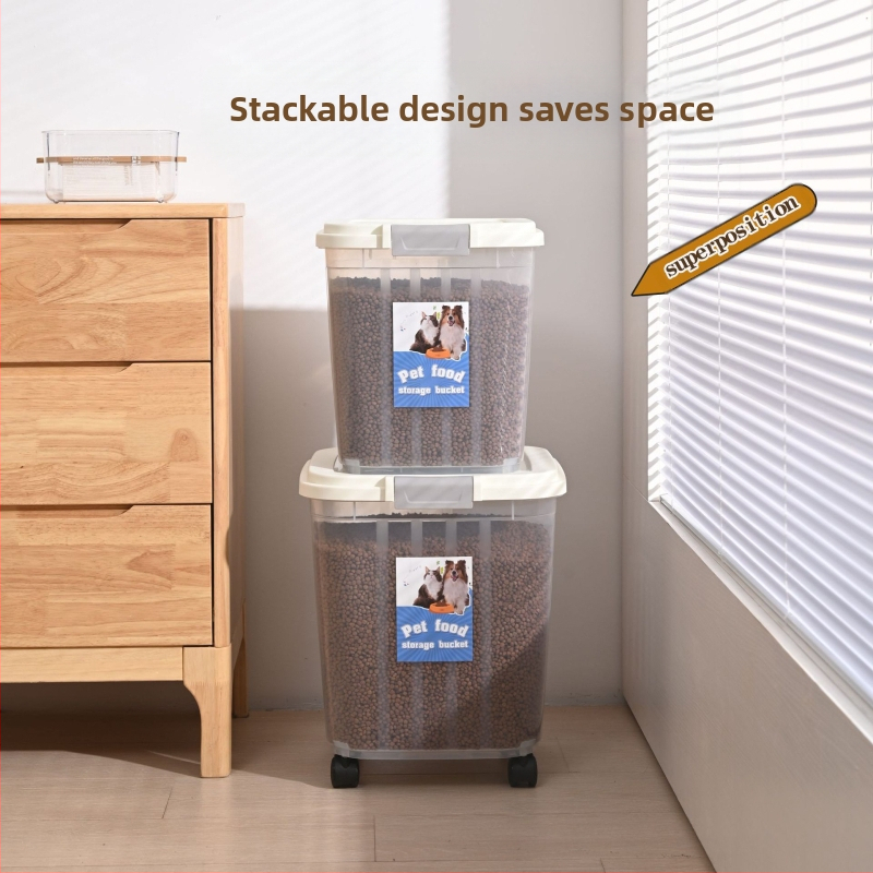 Кофа за котешка храна с голям капацитет 30 кг, запечатана, устойчива на влага и насекоми, за съхранение на котешка храна за кучета, прозрачна кофа за съхранение
