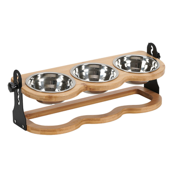 Roostevabast terasest kõrgendatud kassikauss, lemmikloomadele mõeldud toidu- ja veekauss, riiuliga kass, bambusest kolme jalaga kauss oksendamise vältimiseks