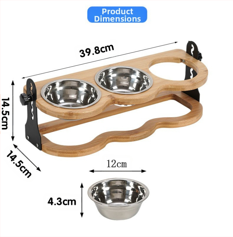Roostevabast terasest kõrgendatud kassikauss, lemmikloomadele mõeldud toidu- ja veekauss, riiuliga kass, bambusest kolme jalaga kauss oksendamise vältimiseks