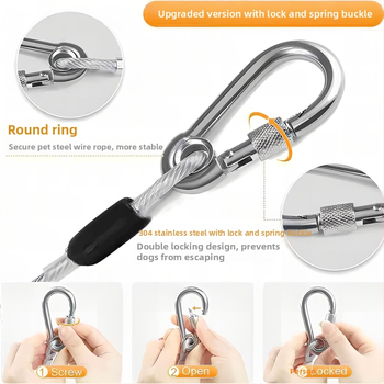 Piiriülene kuummüük lemmikloomade jalutusrihm roostevabast terasest trossist hammustusvastane kulumiskindel koerakett õues kasutamiseks mõeldud poltidega koerarihm